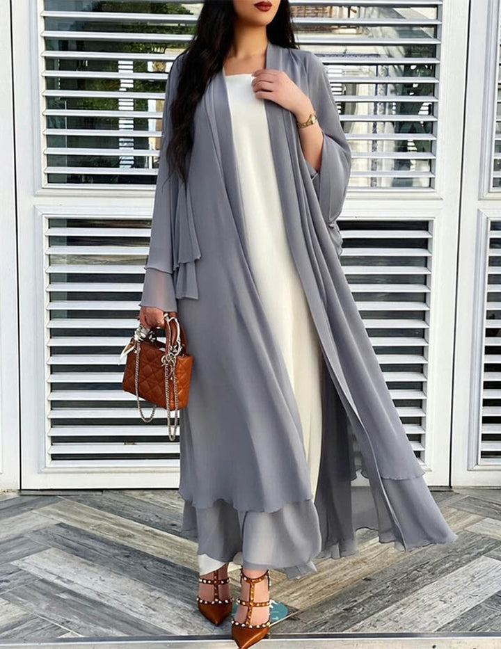 Damen Longline-Cardigan mit langen Ärmeln und Rüschensaum