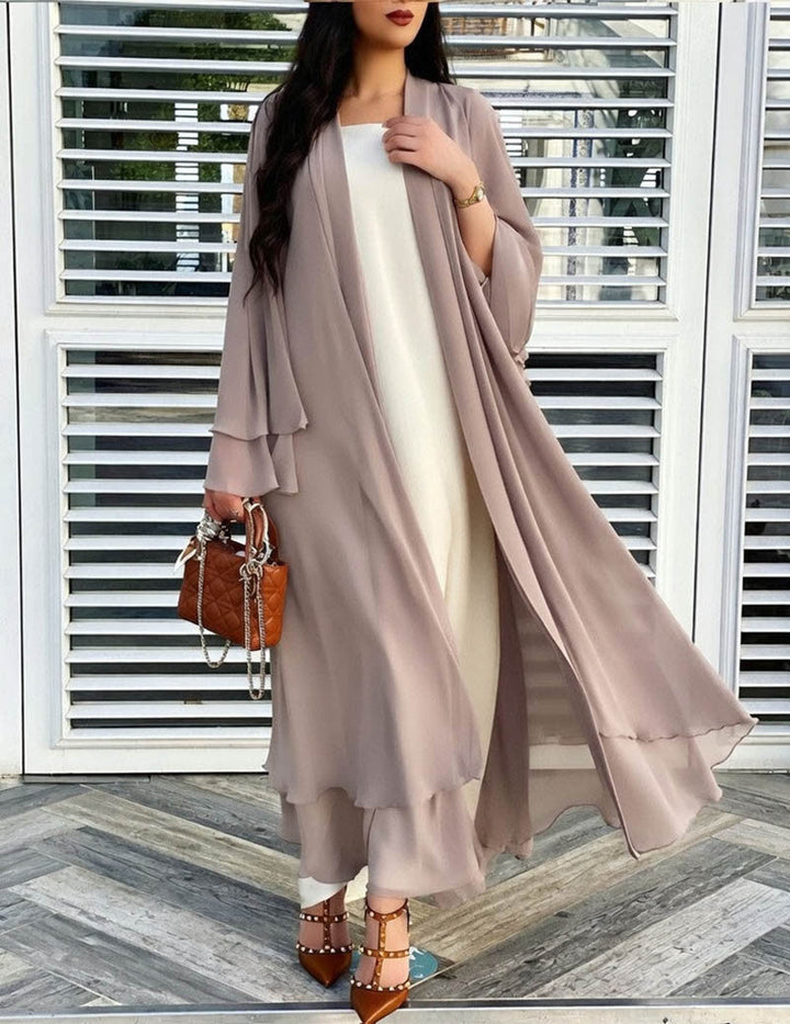 Damen Longline-Cardigan mit langen Ärmeln und Rüschensaum