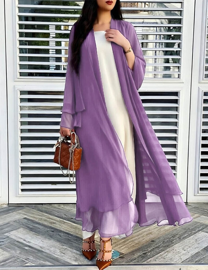 Damen Longline-Cardigan mit langen Ärmeln und Rüschensaum