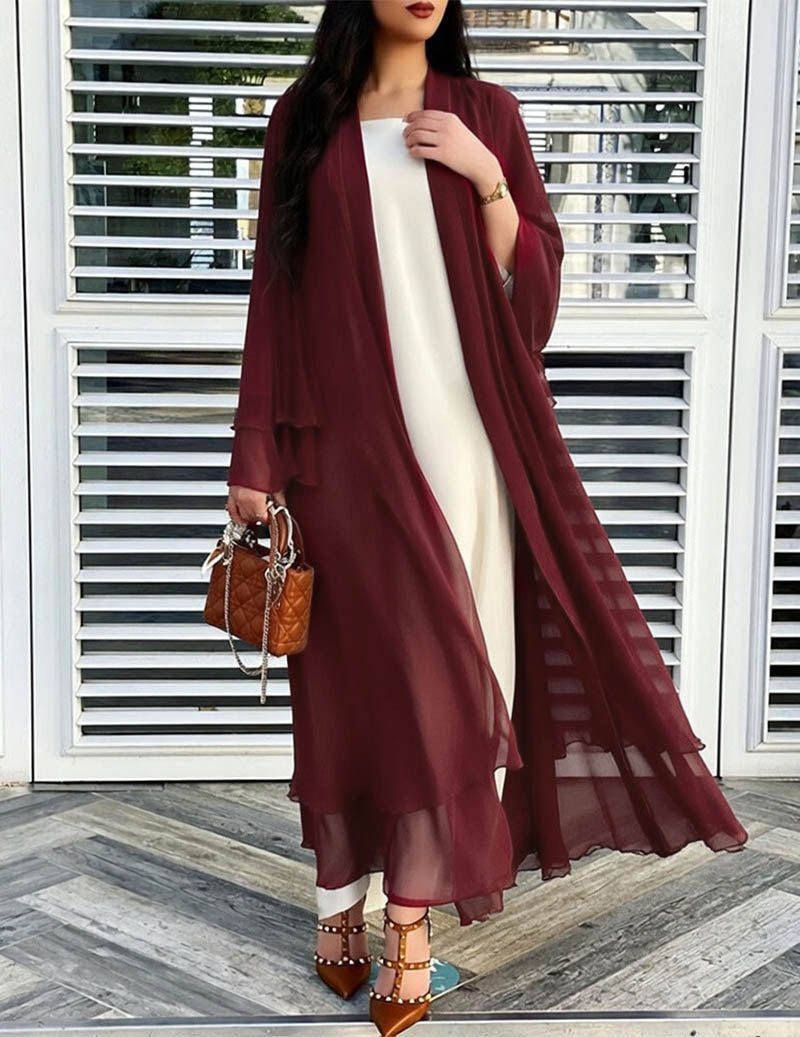 Damen Longline-Cardigan mit langen Ärmeln und Rüschensaum