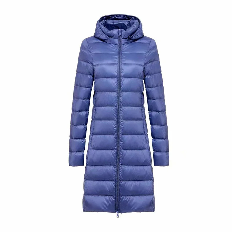 Sarah | Ultraleichte Lange Jacke für Damen mit Kapuze und langen Ärmeln