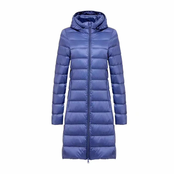 Sarah | Ultraleichte Lange Jacke für Damen mit Kapuze und langen Ärmeln