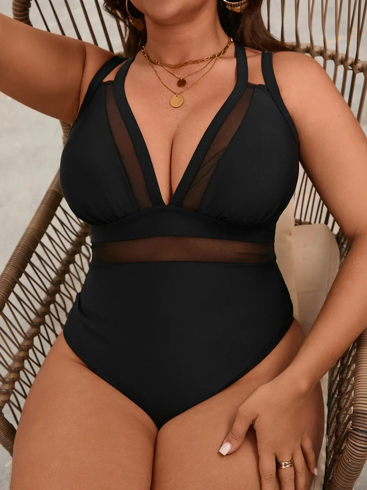 Sophia | Damen-Badeanzug mit V-Ausschnitt und Mesh-Einsätzen