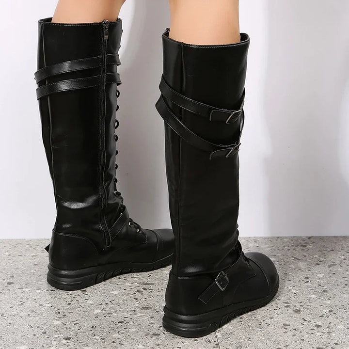 Damen Stiefel mit Gürtel, Schnür