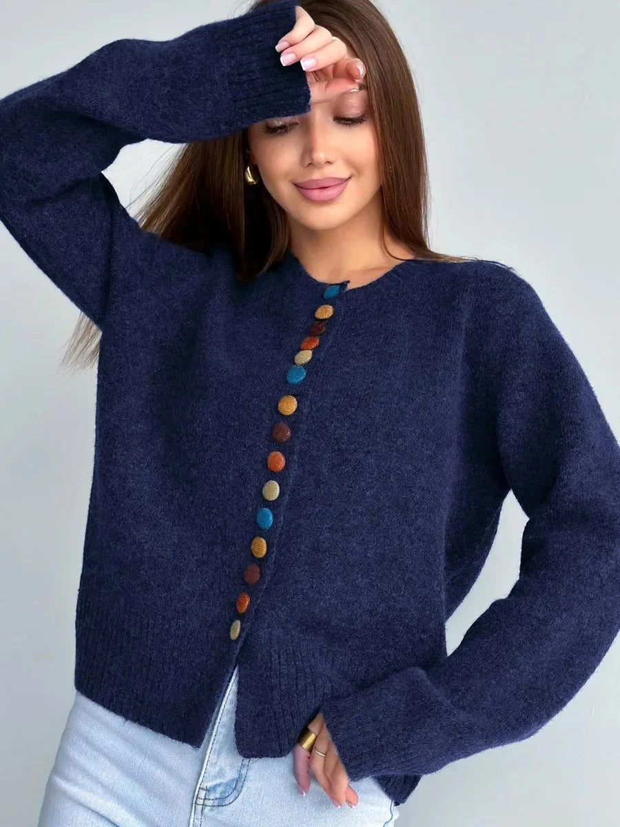 Der Noelle | Knopf-Akzent Cardigan für Damen mit Rundhalsausschnitt