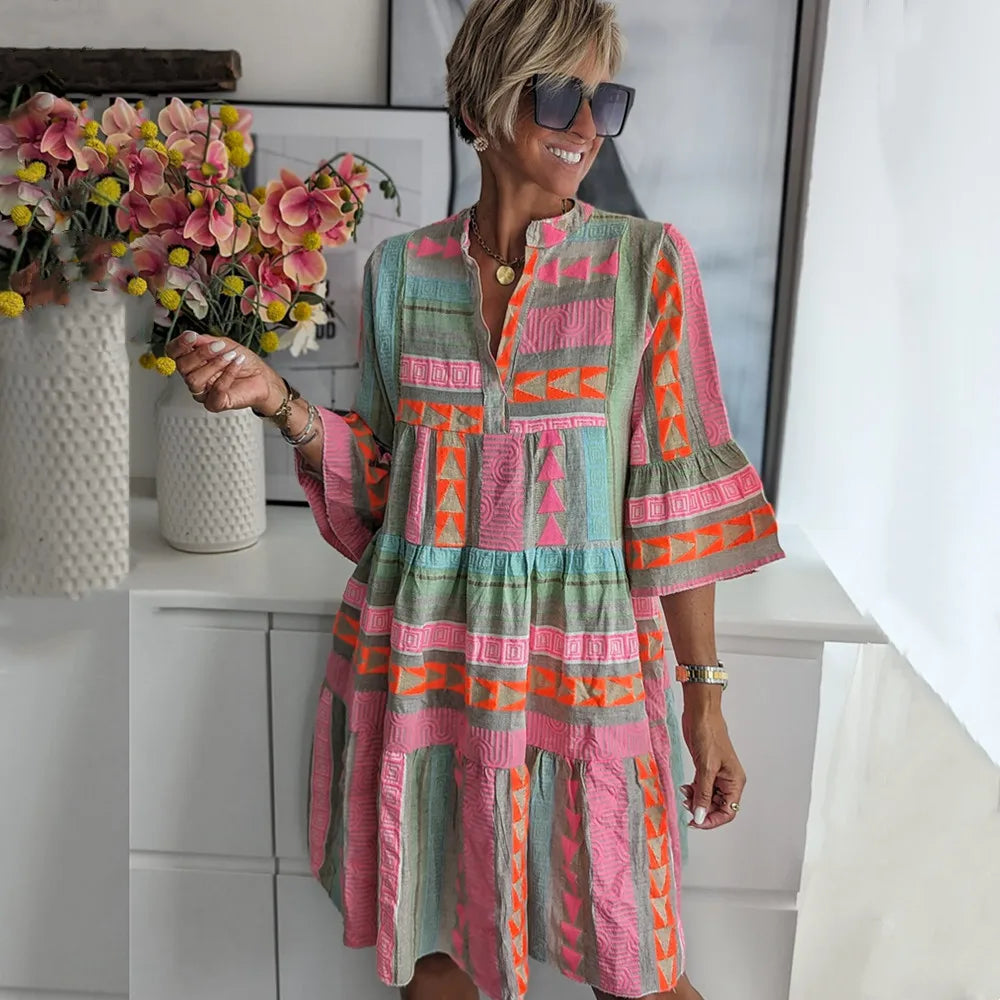 Ava | Schickes V-Ausschnitt Sommerkleid und Hanf für Damen