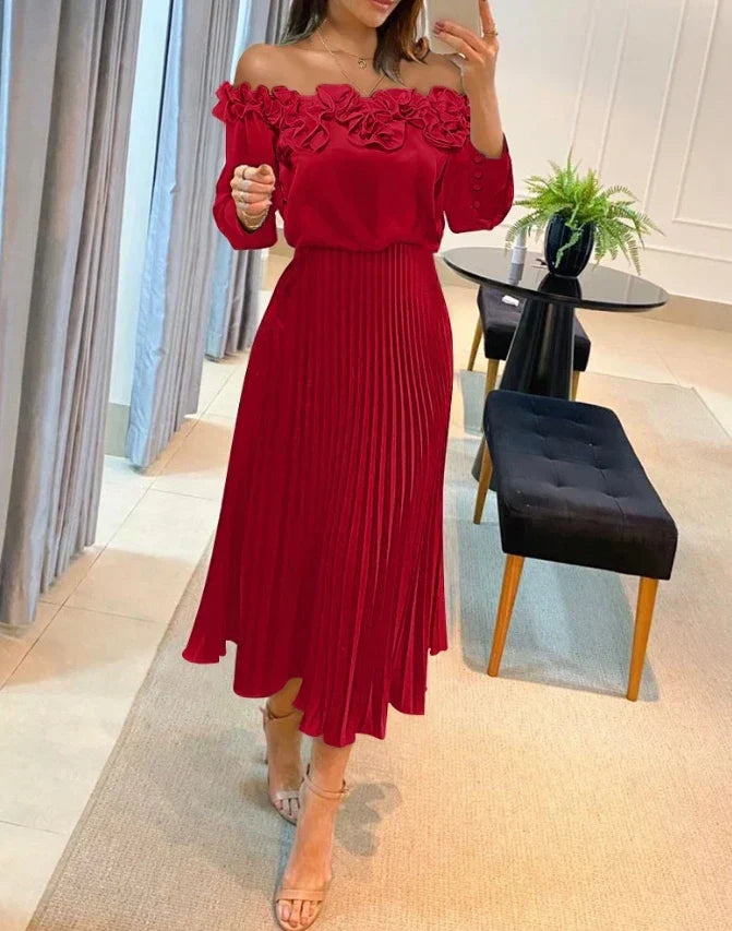 Carina | Atemhaftes schulterfrei Maxikleid für Damen mit 3/4-Ärmeln
