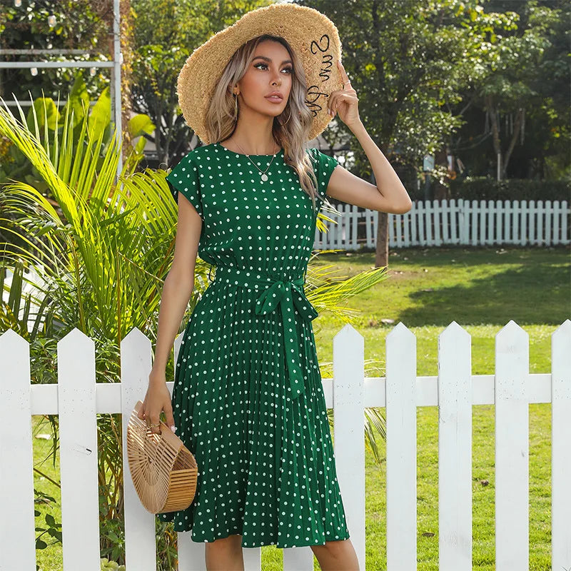 Beth | Polka Bloom Midikleid für Damen mit Punkten und Rundhalsausschnitt