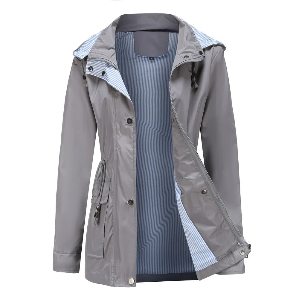 Elise | Wasserdichter Winter-Trenchcoat für Damen mit Streifen und Kapuze