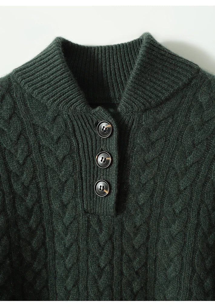 Arden Pullover für Damen mit Knopfleiste, Rundhalsausschnitt und Stehkragen