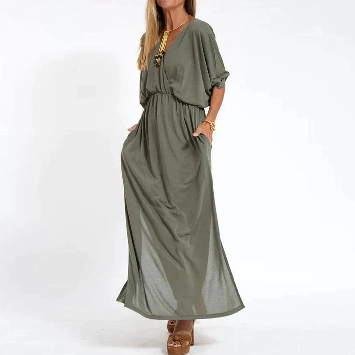 Angelica | Langes Vintage-Maxikleid für Damen mit Seitenschlitz an der hohen Taille