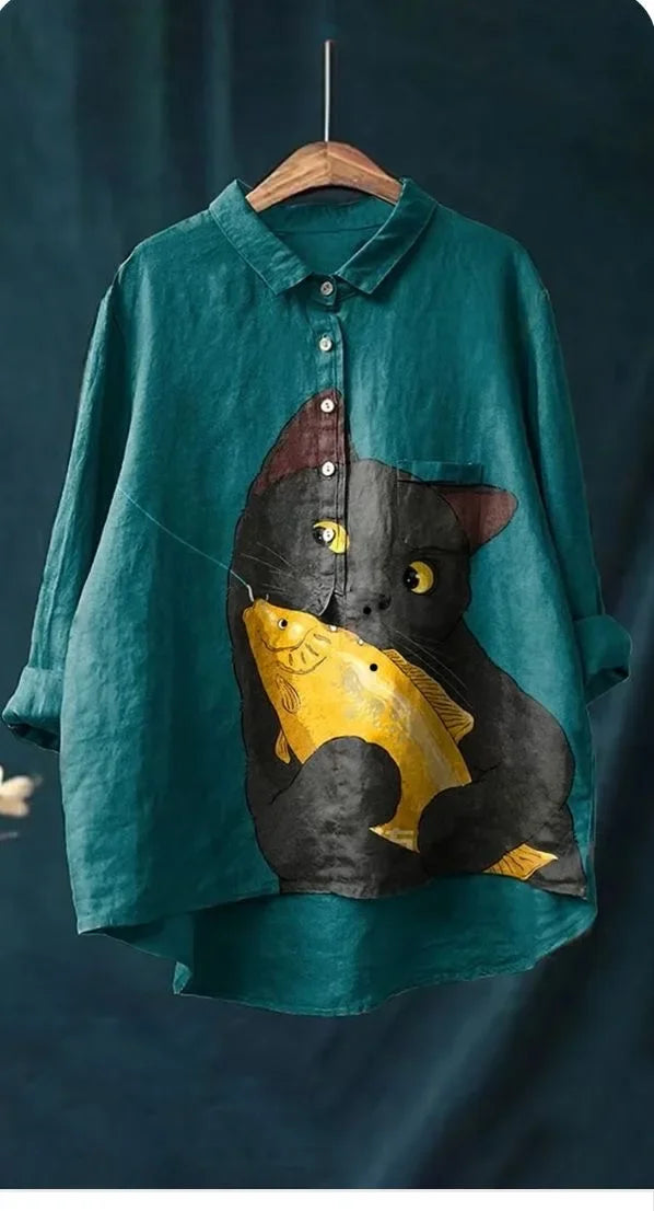 Uluru | Katzenkunst T-Shirt mit langen Ärmeln