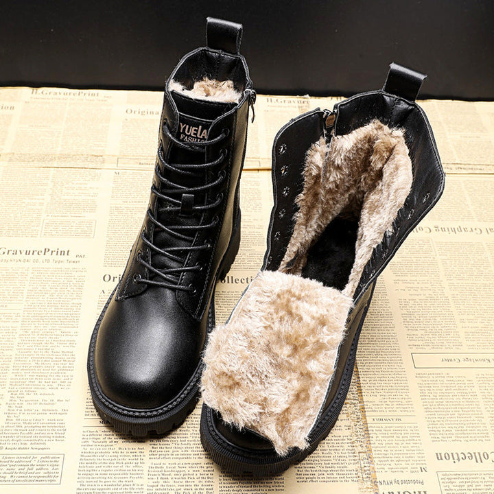 Pauline | Schwarze Winterstiefel für Damen mit flachem Absatz