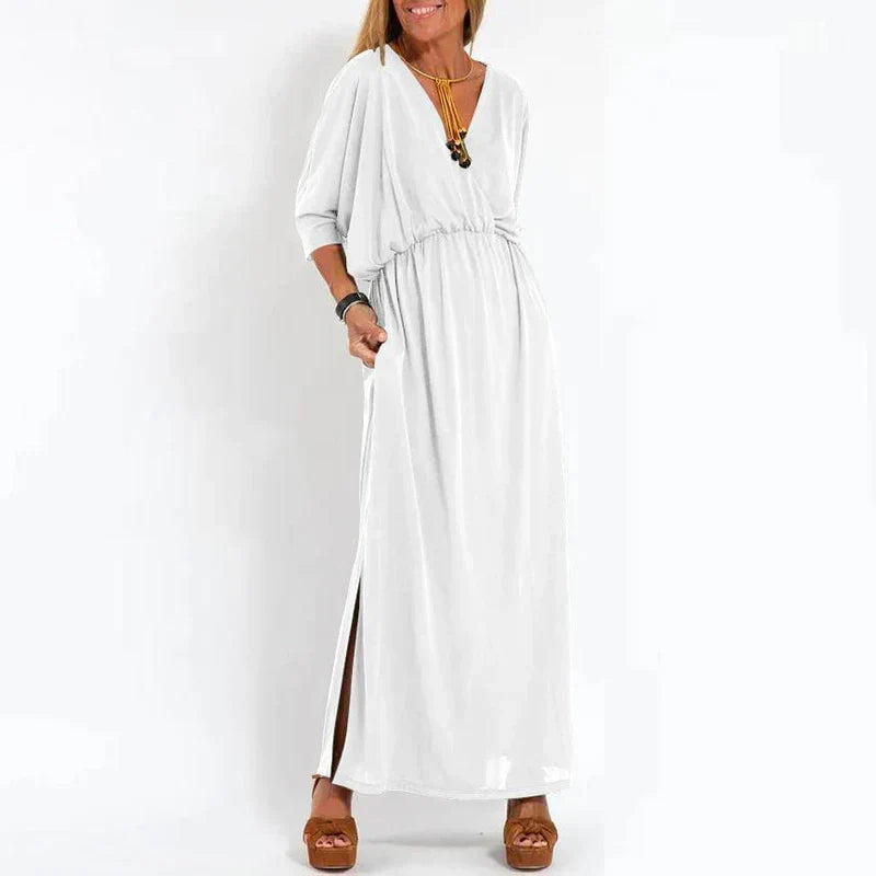 Angelica | Langes Vintage-Maxikleid für Damen mit Seitenschlitz an der hohen Taille