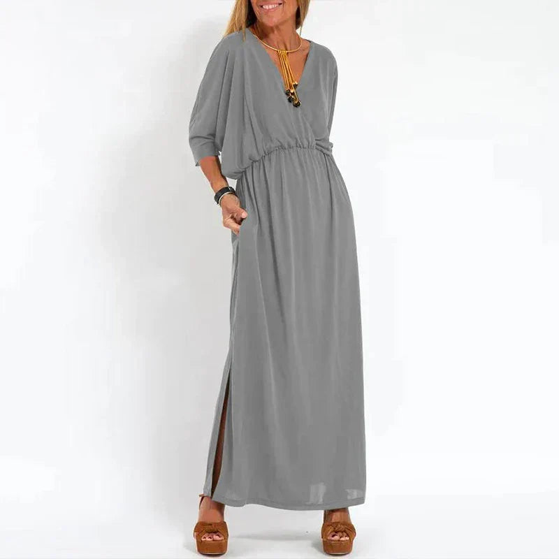 Mariah | Klassisches Maxi-Kleid für Damen mit V-Ausschnitt und 3/4-Ärmeln