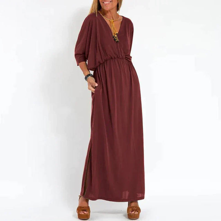 Angelica | Langes Vintage-Maxikleid für Damen mit Seitenschlitz an der hohen Taille