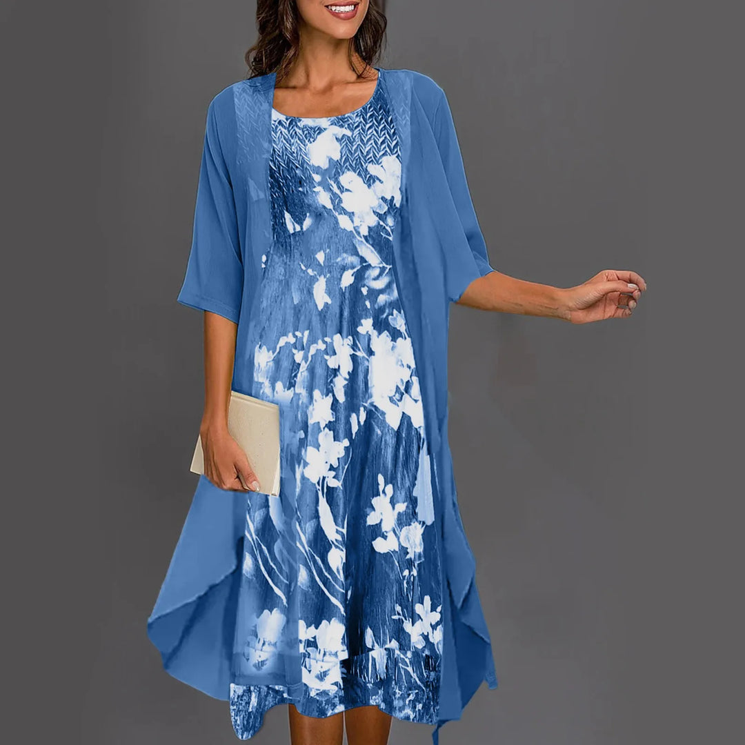 Anita | Anmutiges Midikleid Set für Damen mit Blumenmuster und Rundhalsausschnitt