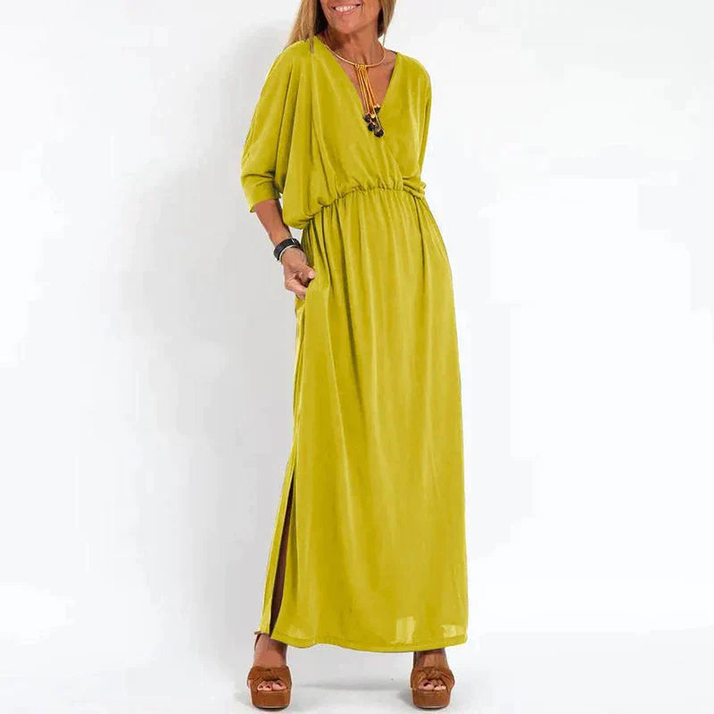 Angelica | Langes Vintage-Maxikleid für Damen mit Seitenschlitz an der hohen Taille