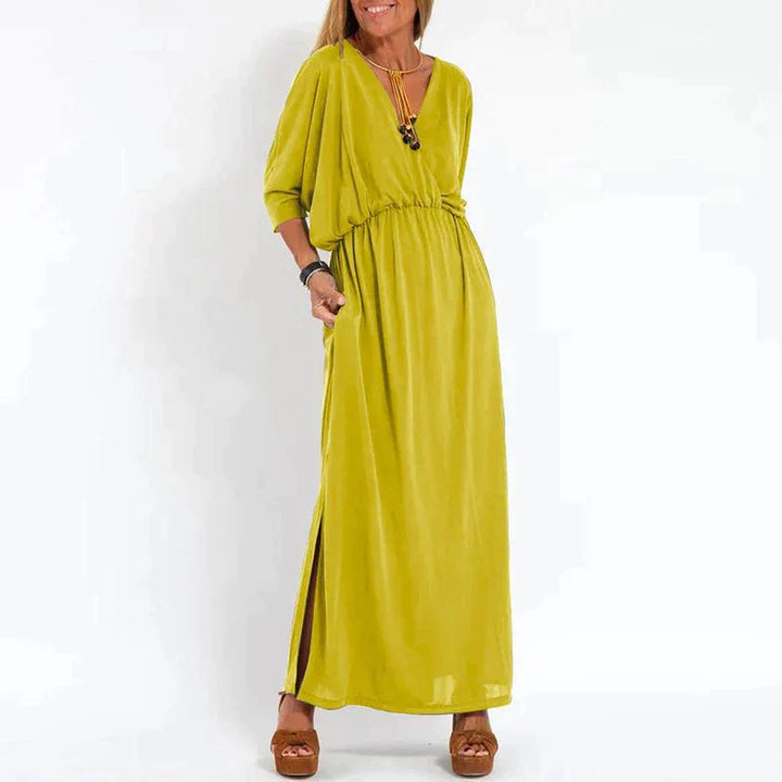 Mariah | Klassisches Maxi-Kleid für Damen mit V-Ausschnitt und 3/4-Ärmeln