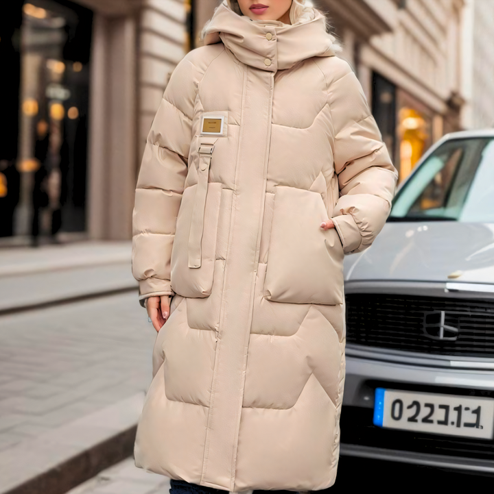 Jessica | Lange Pufferjacke für Damen mit Kapuze und langen Ärmeln