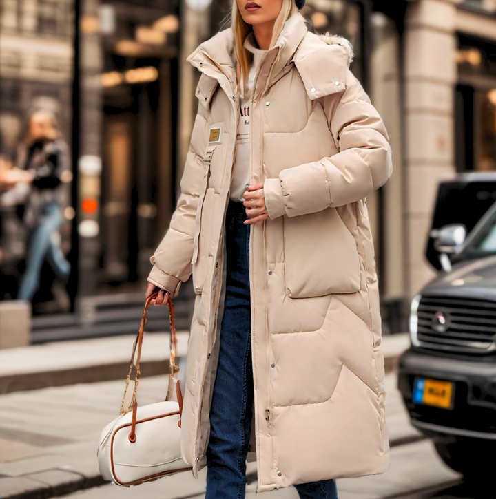 Jessica | Lange Pufferjacke für Damen mit Kapuze und langen Ärmeln