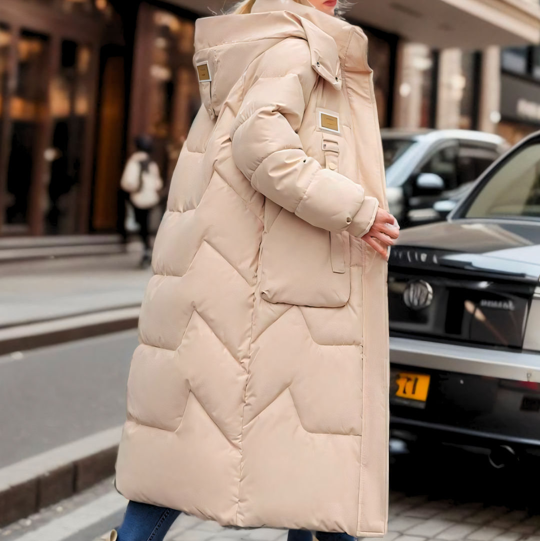 Jessica | Lange Pufferjacke für Damen mit Kapuze und langen Ärmeln