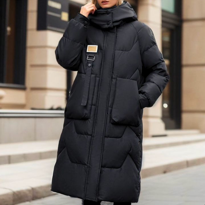 Jessica | Lange Pufferjacke für Damen mit Kapuze und langen Ärmeln