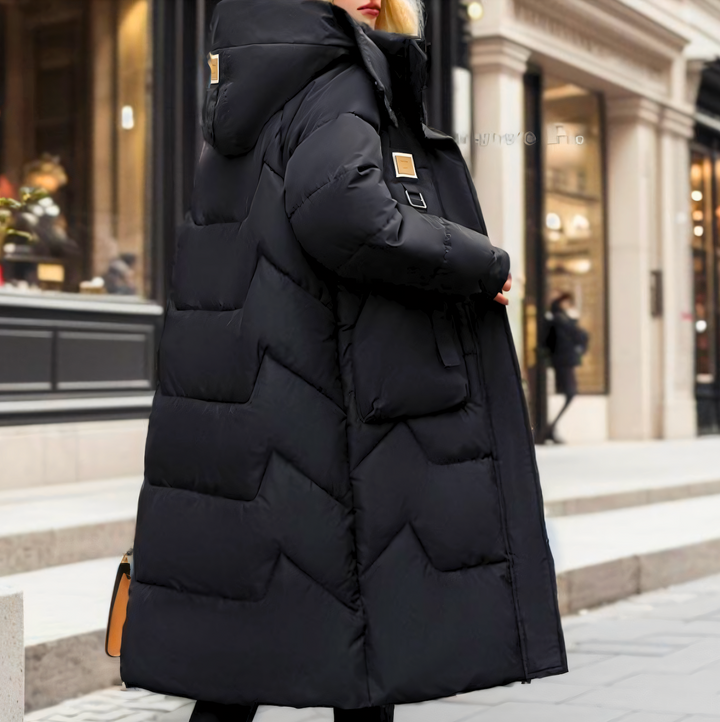 Jessica | Lange Pufferjacke für Damen mit Kapuze und langen Ärmeln