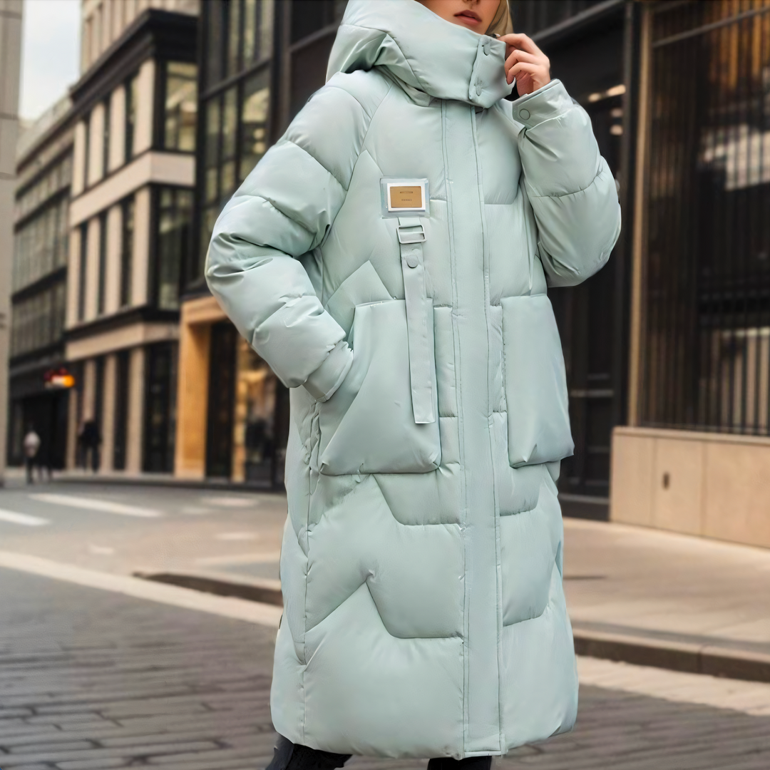 Jessica | Lange Pufferjacke für Damen mit Kapuze und langen Ärmeln