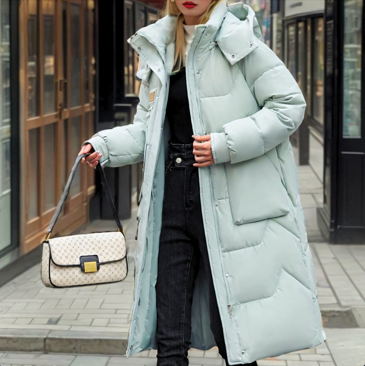 Jessica | Lange Pufferjacke für Damen mit Kapuze und langen Ärmeln