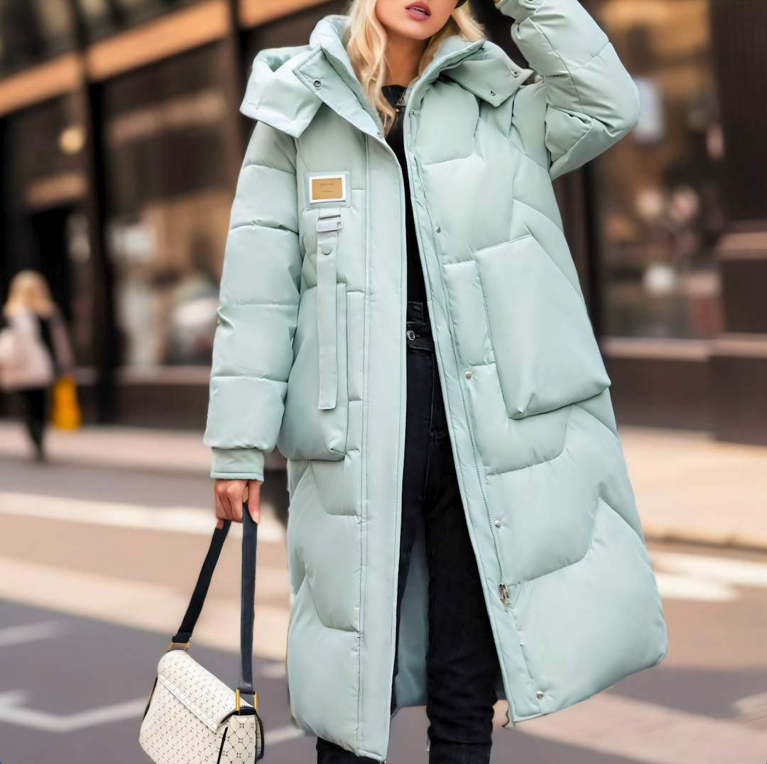 Jessica | Lange Pufferjacke für Damen mit Kapuze und langen Ärmeln