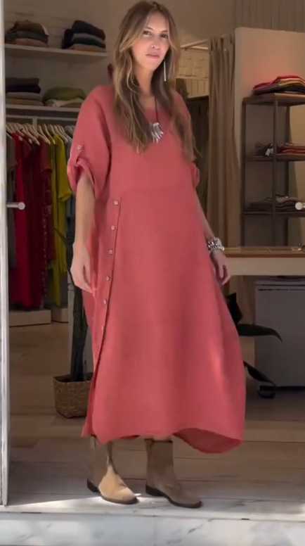 Chiara | Midi-Kleid für Damen mit Rundhalsausschnitt und kurzen Ärmeln