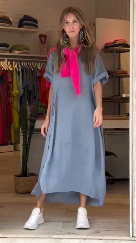 Chiara | Midi-Kleid für Damen mit Rundhalsausschnitt und kurzen Ärmeln