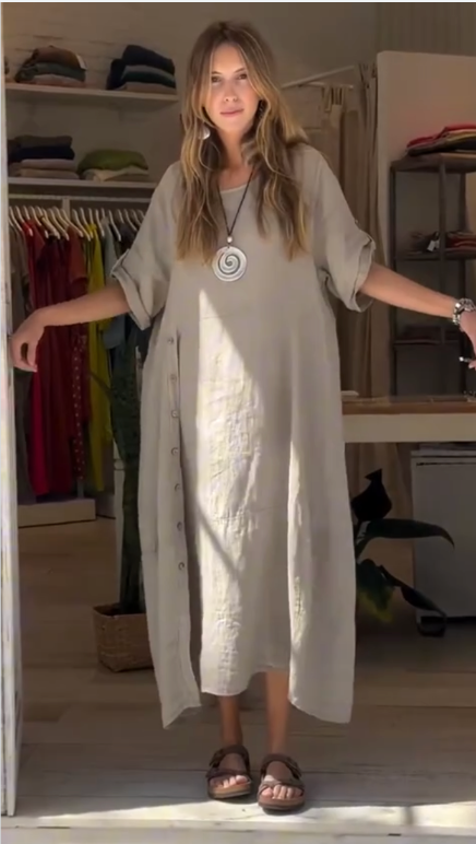Chiara | Midi-Kleid für Damen mit Rundhalsausschnitt und kurzen Ärmeln