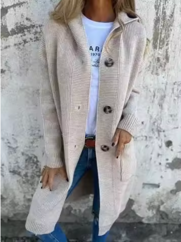 Heidi | Lässiger langer Cardigan für Damen mit V-Ausschnitt und langen Ärmeln