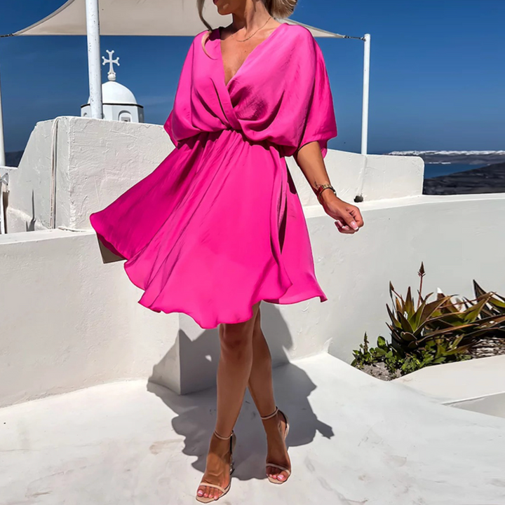 Hilda | Schickes Eleganzkleid für Damen mit V-Ausschnitt und kurzen Ärmeln