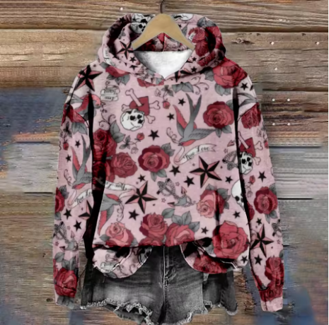 Anna | Müheloser Wärme Hoodie für Damen mit Blumenmuster und Rundhalsausschnitt