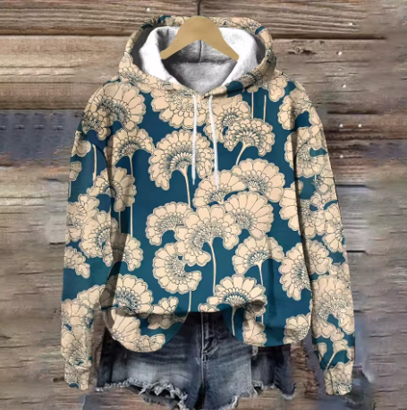 Emma | Weicher Strick-Hoodie für Damen mit Blumenmuster und Kapuze