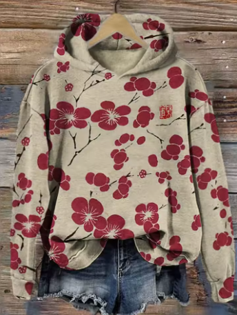 Olivia | Pure Strick-Hoodie für Damen mit Blumenmuster und Rundhalsausschnitt