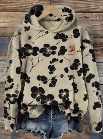 Olivia | Pure Strick-Hoodie für Damen mit Blumenmuster und Rundhalsausschnitt