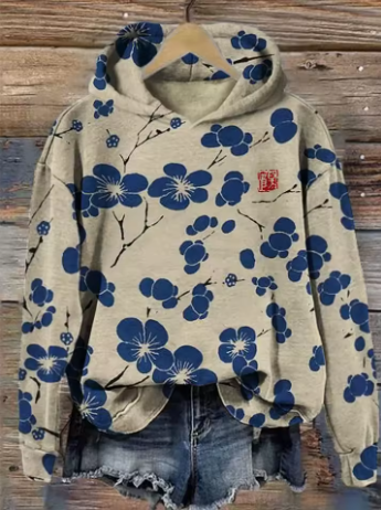Olivia | Pure Strick-Hoodie für Damen mit Blumenmuster und Rundhalsausschnitt