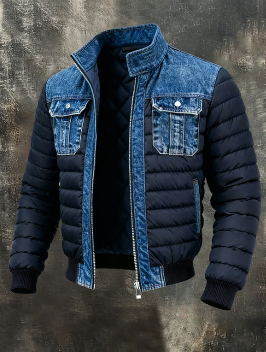 Fletcher | Gestepptes Hybrid-Denim-Jackett für Herren mit langen Ärmeln