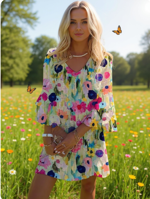 Mia | Schickes Mini-Kleid für Damen mit Blumenmuster und V-Ausschnitt