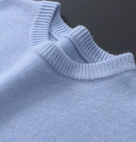 Ryan | Warm Mohair Pullover | Blau für Herren mit Rundhalsausschnitt