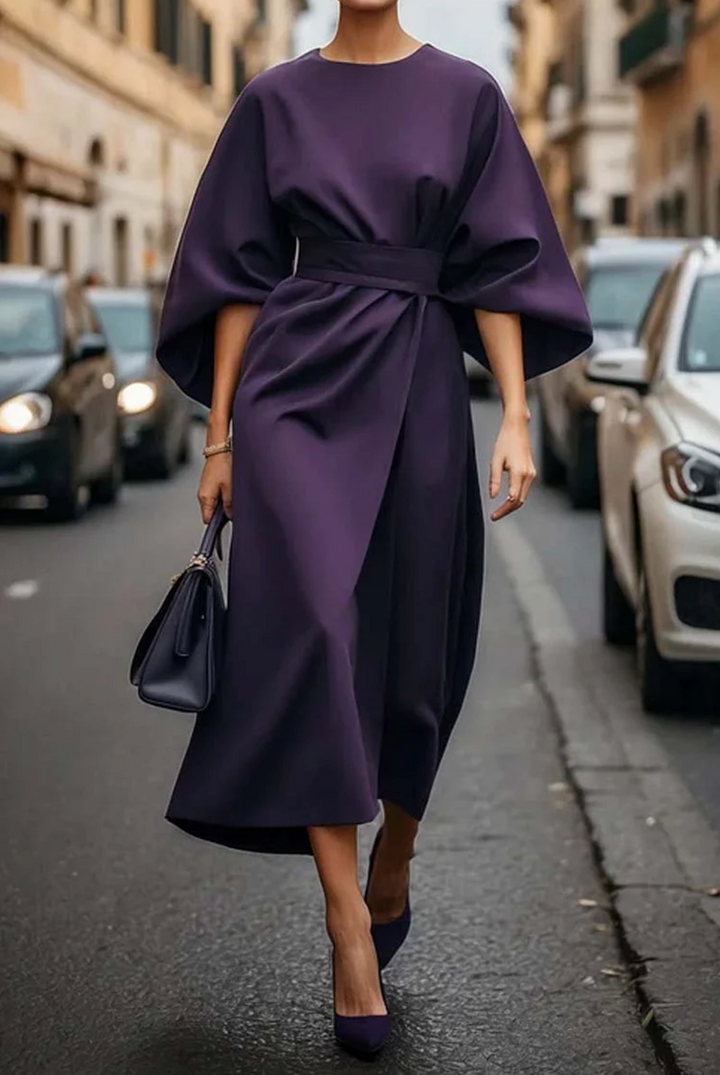 Sophia | Zeitlose Eleganz Kleid für Damen mit Rundhalsausschnitt und kurzen Ärmeln