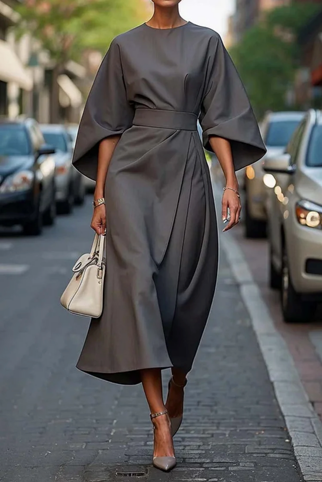 Sophia | Zeitlose Eleganz Kleid für Damen mit Rundhalsausschnitt und kurzen Ärmeln