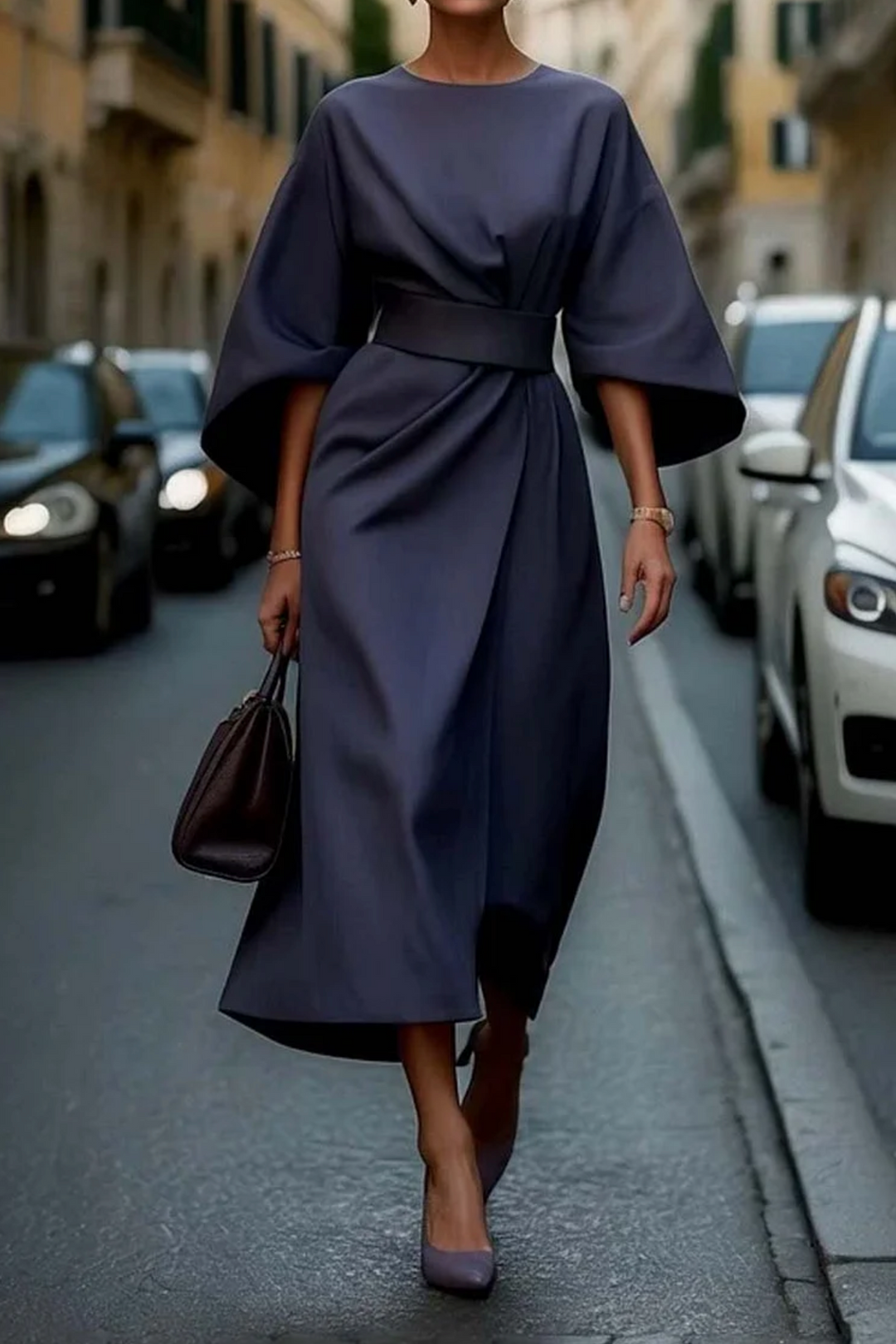 Sophia | Zeitlose Eleganz Kleid für Damen mit Rundhalsausschnitt und kurzen Ärmeln