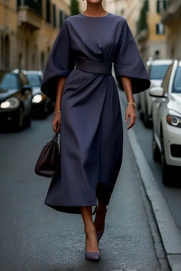 Sophia | Zeitlose Eleganz Kleid für Damen mit Rundhalsausschnitt und kurzen Ärmeln