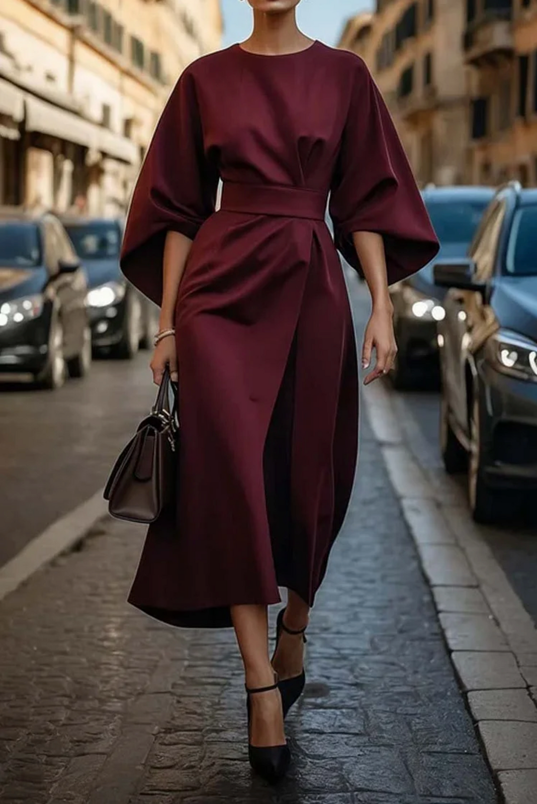 Sophia | Zeitlose Eleganz Kleid für Damen mit Rundhalsausschnitt und kurzen Ärmeln