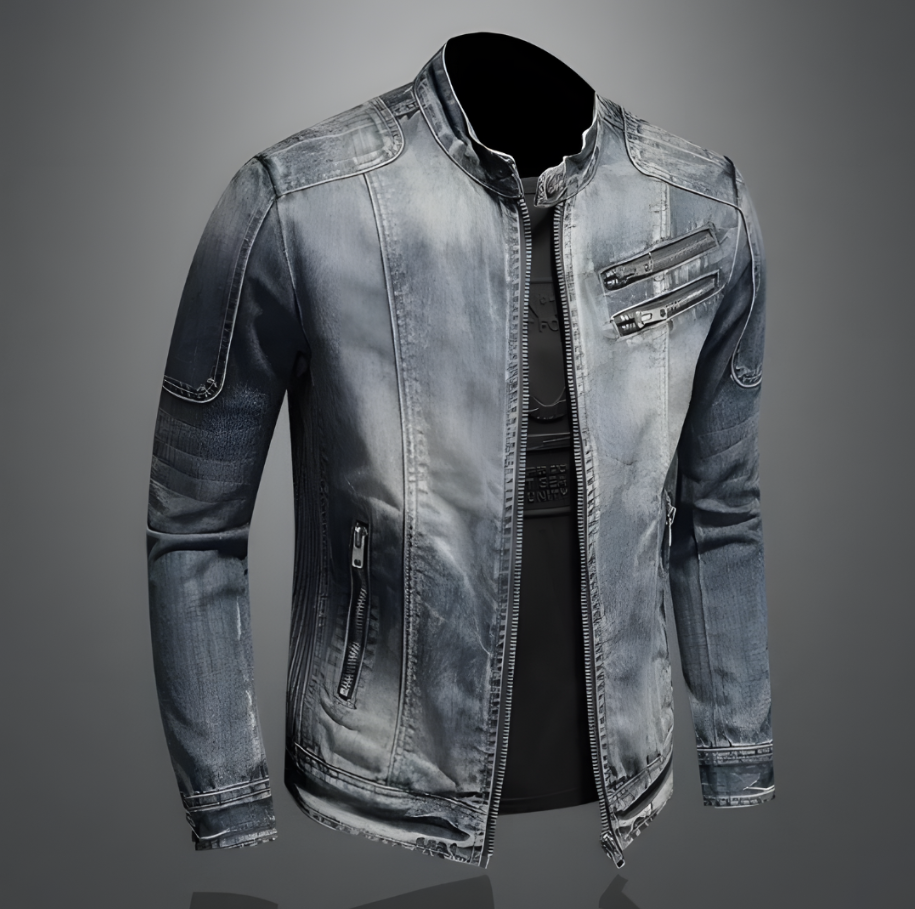 Emanuele | Retro-denimjacke für Männer für Herren mit Rundhalsausschnitt